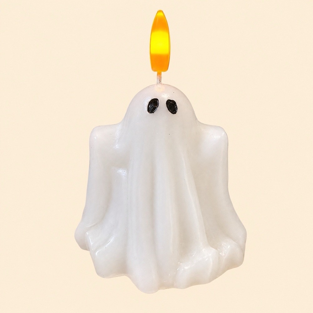 2 Pk Mini Ghost Timer Pillar Realistic Flame 2.75" Halloween Flameless